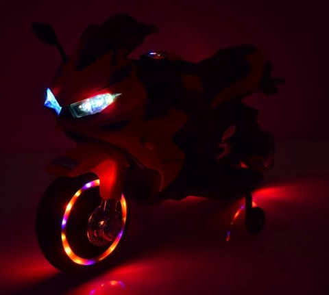 MOTOR ŚCIGACZ POWER 2 SILNIKI, ŚWIECĄCE KOŁA, MIĘKKIE SIEDZENIE - PIERWSZY MOTOREK DLA DZIECKA