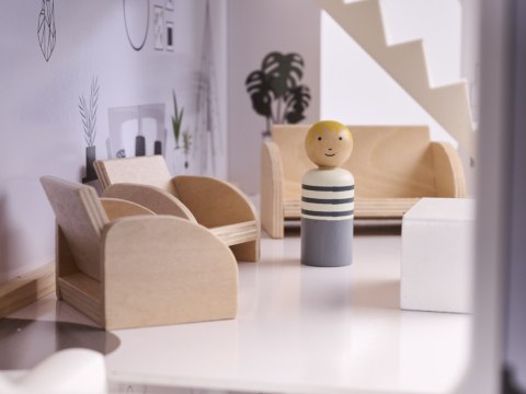 Domek dla lalek drewniane mebelki 80cm biały szary