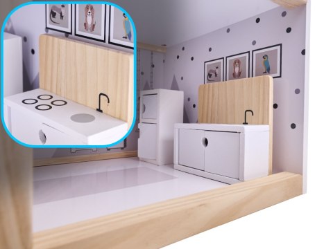 Domek dla lalek drewniane mebelki 80cm biały szary