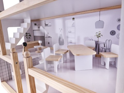 Domek dla lalek drewniane mebelki 80cm biały szary