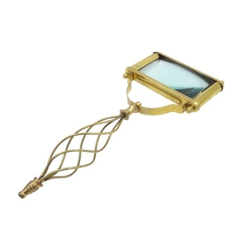 Duże, prostokątne mosiężne szkło powiększające z drucianą rączką - 70718