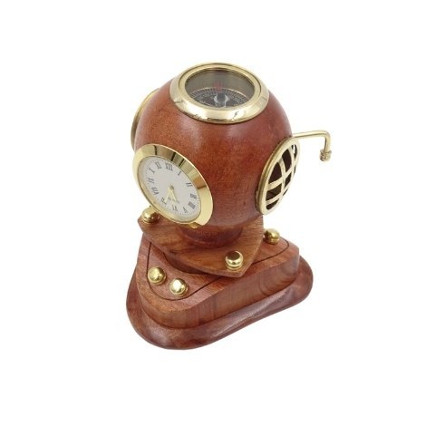 Mały dekoracyjny hełm nurka retro z zegarem NC1220