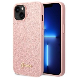 Guess Glitter Flakes Metal Logo Case - Etui iPhone 14 Plus (różowy)
