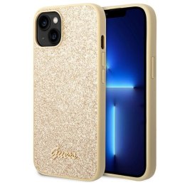Guess Glitter Flakes Metal Logo Case - Etui iPhone 14 (złoty)