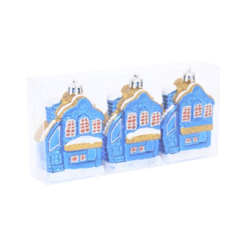 Ozdoby choinkowe DOMEK ŚWIĄTECZNY kpl 3szt NIEBIESKI