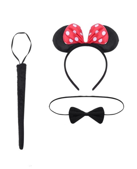 Opaska myszka z kokardą + muszka + ogonek strój przebranie