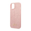 Guess Glitter Flakes Metal Logo Case - Etui iPhone 14 (różowy)