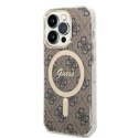 Guess Bundle Pack MagSafe 4G - Zestaw etui + ładowarka MagSafe iPhone 14 Pro (brązowy/złoty)