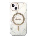 Guess Bundle Pack MagSafe IML Marble - Zestaw etui + ładowarka MagSafe iPhone 14 (biały/złoty)