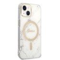 Guess Bundle Pack MagSafe IML Marble - Zestaw etui + ładowarka MagSafe iPhone 14 (biały/złoty)