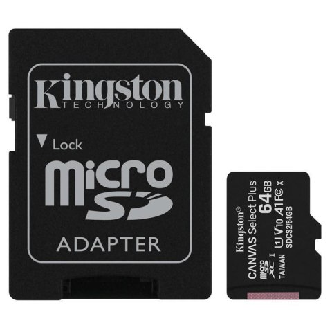 Kingston Canvas Select Plus MicroSDXC - Karta pamięci 64 GB A1 Class UHS-I U1 V10 100 MB/s z adapterem