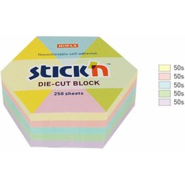 Karteczki Stick&#039;n 61x70mm sześciokąt 5 kolorów (250)