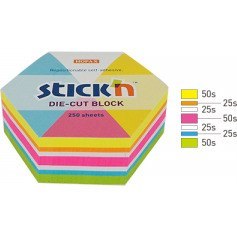 Karteczki Stick&#039;n 61x70mm sześciokąt 5 kolorów (250)