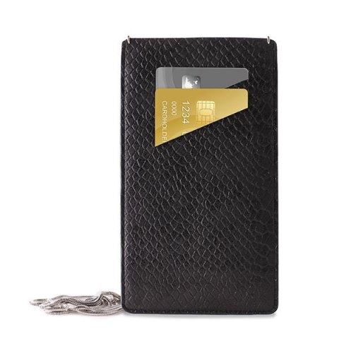 PURO GLAM Chain - Etui uniwersalne do smartfonów z 2 kieszeniami na karty w/sliver chain XL (czarny)