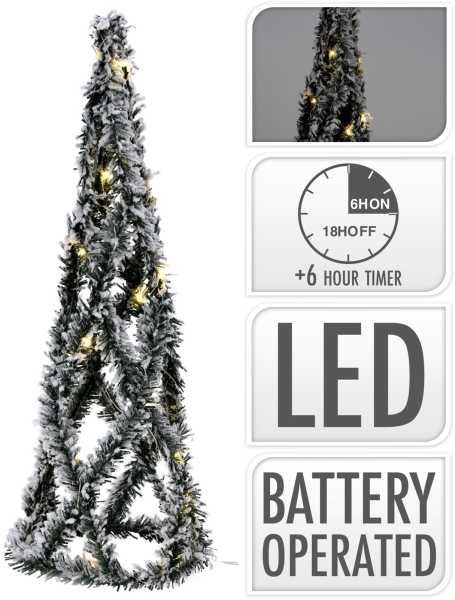 Choinka dekoracyjna 20 LED ze śniegiem piramida 40 cm zielony na baterie timer IP20