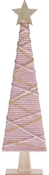 Choinka drewniana z brokatową gwiazdą 30 cm jasny róż