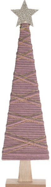 Choinka drewniana z brokatową gwiazdą 46 cm ciemny róż
