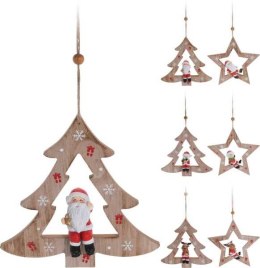 Drewniana zawieszka bombka świąteczna z figurką mix 17cm