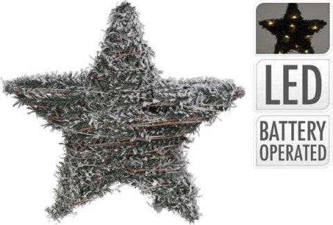 Gwiazda świąteczna 20 LED dekoracja 30 cm zielona ze sztucznym śniegiem na baterie