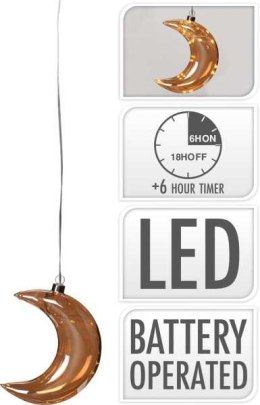 Księżyc dekoracja bombka wisząca ze szkła w kolorze bursztynu 10 LED ciepłe białe 17 cm