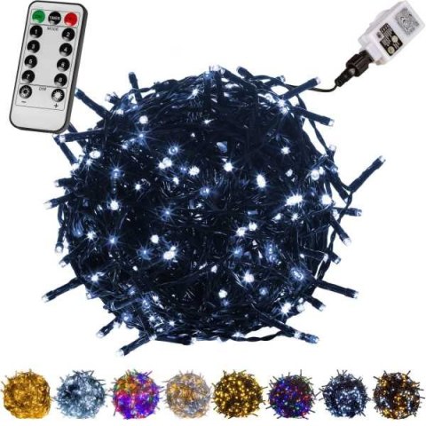 Lampki świąteczne 200 LED 20 m zimne białe IP44 Pilot Programator