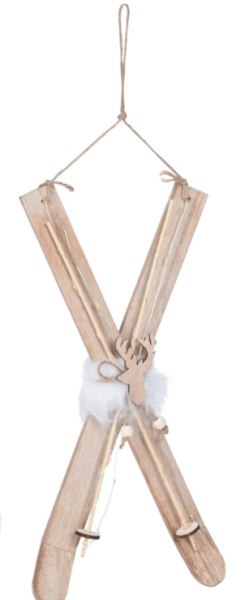 Ozdoba dekoracja Narty świąteczna z oświetleniem LED naturalny 42 cm