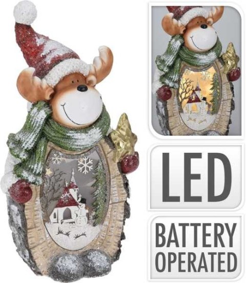 Renifer LED z obrazem świecąca figurka świąteczna 52 cm