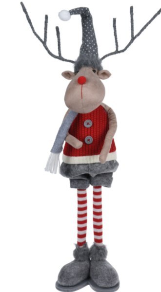 Renifer stojący dekoracja świąteczna 59 cm w czerwonym sweterku