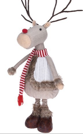 Renifer stojący w białym futerku 81 cm na teleskopowych nóżkach