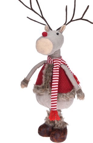 Renifer stojący w czerwonym futerku 81 cm na teleskopowych nóżkach