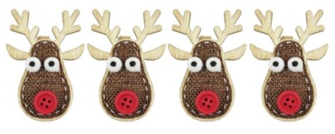 Renifer z czerwonym nosem na klipsie 4 sztuki dekoracja spinacz świąteczny 7cm