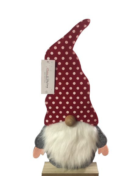 Skrzat Mikołaj Krasnal figurka dekoracja świąteczna z czapką w kropki 43cm