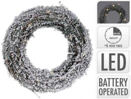 Wieniec 20 LED wianek świąteczny 30 cm zielony ze sztucznym śniegiem na baterie timer