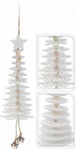 Zawieszka na choinkę ozdoba bożonarodzeniowa drewniana choinka ze śnieżynek 19,5x8 cm