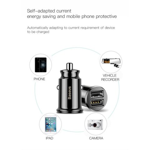 Baseus Grain - Ładowarka samochodowa 2 x USB, 5 V / 3.1 A (biały)