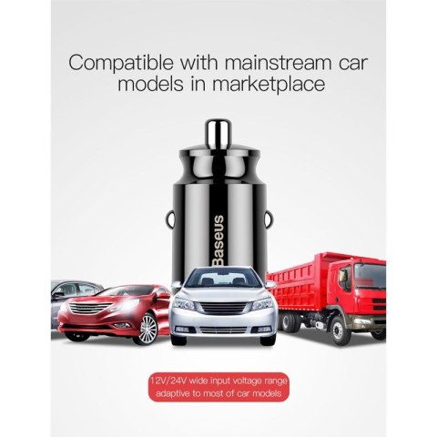 Baseus Grain - Ładowarka samochodowa 2 x USB, 5 V / 3.1 A (biały)