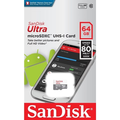 SanDisk Ultra microSDXC - Karta pamięci 64 GB Class 10 UHS-I 100MB/s z adapterem