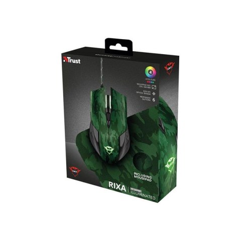 Trust GXT 781 Rixa Camo - Mysz optyczna dla graczy przewodowa 3200 DPI + podkładka