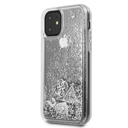 Guess Liquid Glitter Hearts - Etui iPhone 11 (srebrny)