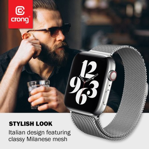 Crong Milano Steel - Pasek ze stali nierdzewnej do Apple Watch 42/44 mm (czarny)