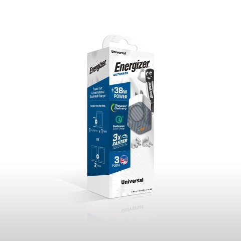 Energizer Ultimate - Ładowarka sieciowa Multiplug EU / UK / US 38W PD + QC3.0 (Srebrny)