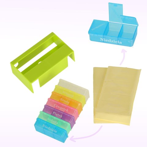 Organizer na leki pudełko kasetka na tabletki tygodniowy PL EN LT CS