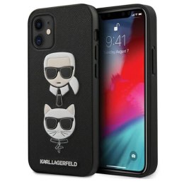 Karl Lagerfeld Saffiano Karl & Choupette Heads - Etui iPhone 12 mini (czarny)
