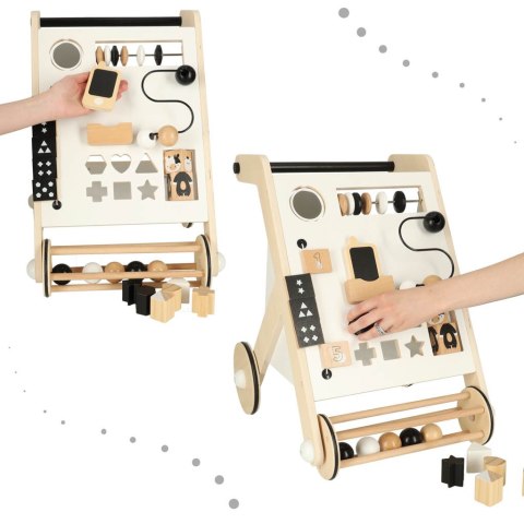 Pchacz dla dziecka chodzik drewniany tablica manipulacyjna sorter