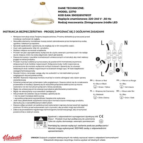 Klasyczny Żyrandol ZŁOTY RING osadzony pięknymi kryształami K9 Ø60CM 22710