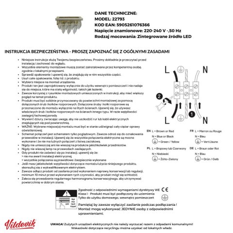 Złoty KINKIET Organic kryształowe liście led 29502
