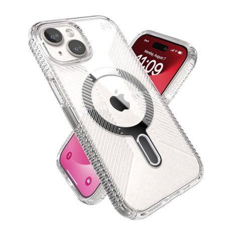 Speck Presidio Perfect-Clear Grip ClickLock & MagSafe - Etui iPhone 15 / iPhone 14 / iPhone 13 (Clear / Chrome Finish / Serene S