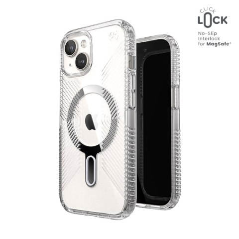 Speck Presidio Perfect-Clear Grip ClickLock & MagSafe - Etui iPhone 15 / iPhone 14 / iPhone 13 (Clear / Chrome Finish / Serene S