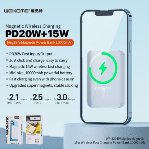 WEKOME WP-329 - Power bank indukcyjny 10000 mAh Fast Charging PD 20W MagSafe (Biały)