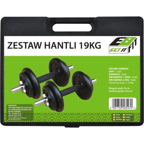 HANTLA ŻELIWNA 19 KG ( 2x9.5 KG ) WALIZKA EB FIT